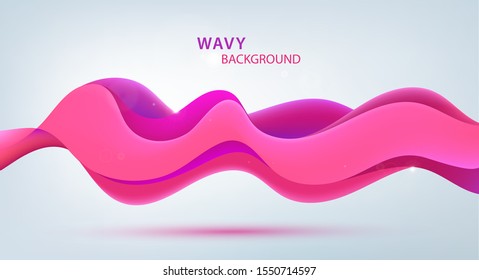 Vector 3d sound pink wave. Wavy abstract modern background, colorful flow poster, horizntal banner. Liquid shape. Art design for your design project. 