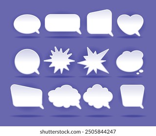 Vector 3D speech bubbles collection on purple background