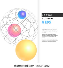 Vector 3d sphere composition with text box on white background for design, graphic elements, elements for brochure or web page, EPS 8