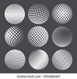 Vector 3d sphere set.White dotted spheres.