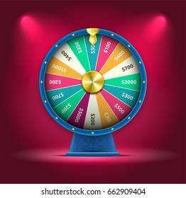 Vector 3D Spinning Fortune Wheel, Realistic Style Lucky Roulette Illustration