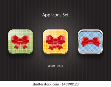 Vector 3d square app icons with bows