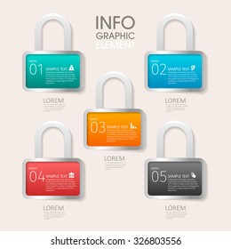 Vector 3d step label (Lock Shape) infographic design elements template for business , banners , web site , brochures