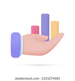 Vector 3D stock chart and magnifying glass Concept of chart analysis for stock investments.