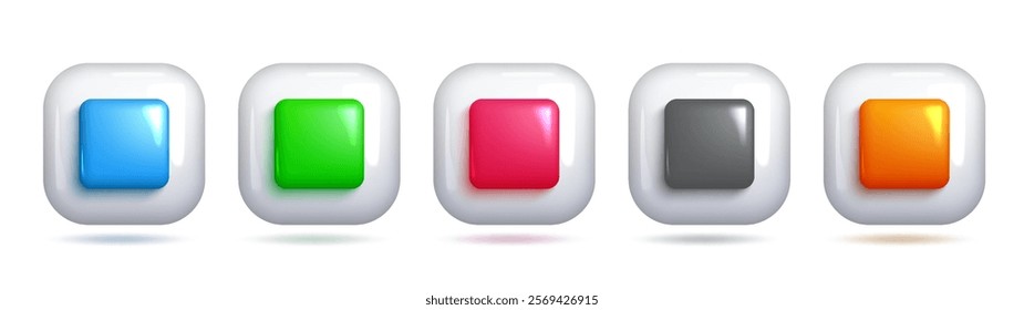 Vector 3D Stop Icon, Square Frame, Colorful Design