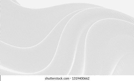 Vector 3d striped waves. Abstract composition, curve lines. Amazing three dimensional background for presentation, wallpaper, interior wall decor. Opical illusion. Vector without gradient
