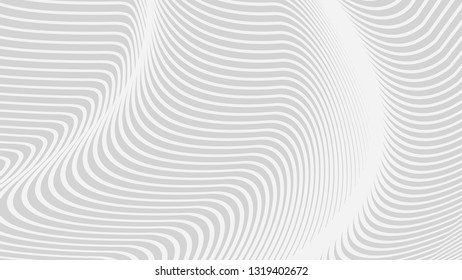 Vector 3d striped waves. Abstract composition, curve lines. Amazing three dimensional background for presentation, wallpaper, interior wall decor. Opical illusion. Vector without gradient