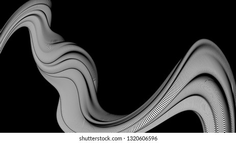 Vector 3d striped waves. Abstract composition, curve lines with copy space. Place for text. Background for presentation, wallpaper, interior wall decor. Opical illusion. Vector without gradient