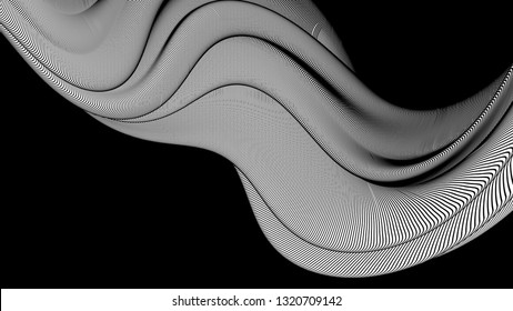 Vector 3d striped waves. Abstract composition, curve lines with copy space. Place for text. Background for presentation, wallpaper, interior wall decor. Opical illusion. Vector without gradient