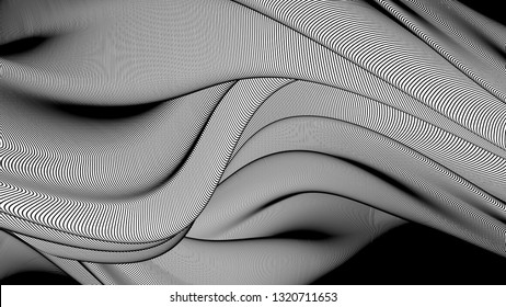 Vector 3d striped waves. Abstract composition, curve lines. Amazing three dimensional background for presentation, wallpaper, interior wall decor. Opical illusion. Vector without gradient