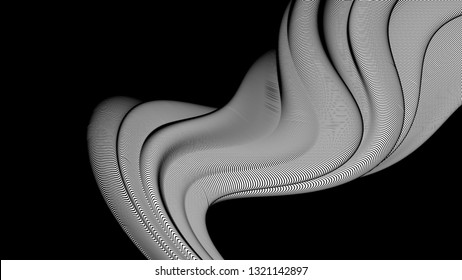 Vector 3d striped waves. Abstract composition, curve lines with copy space. Place for text. Background for presentation, wallpaper, interior wall decor. Opical illusion. Vector without gradient