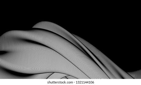 Vector 3d striped waves. Abstract composition, curve lines with copy space. Place for text. Background for presentation, wallpaper, interior wall decor. Opical illusion. Vector without gradient