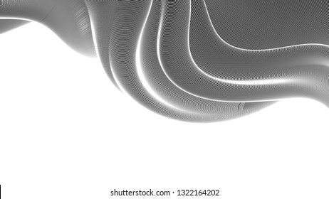 Vector 3d striped waves. Abstract composition, curve lines with copy space. Place for text. Background for presentation, wallpaper, interior wall decor. Opical illusion. Vector without gradient