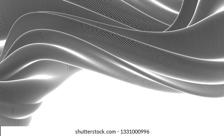 Vector 3d striped waves. Abstract composition, curve lines with copy space. Place for text. Background for presentation, wallpaper, interior wall decor. Opical illusion. Vector without gradient