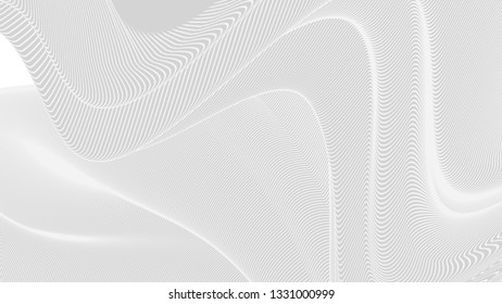 Vector 3d striped waves. Abstract composition, curve lines. Amazing three dimensional background for presentation, wallpaper, interior wall decor. Opical illusion. Vector without gradient