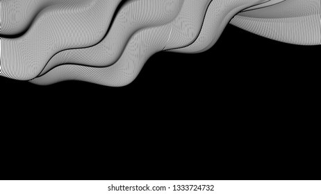 Vector 3d striped waves. Abstract composition, curve lines with copy space. Place for text. Background for presentation, wallpaper, interior wall decor. Opical illusion. Vector without gradient