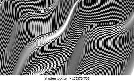 Vector 3d striped waves. Abstract composition, curve lines. Amazing three dimensional background for presentation, wallpaper, interior wall decor. Opical illusion. Vector without gradient