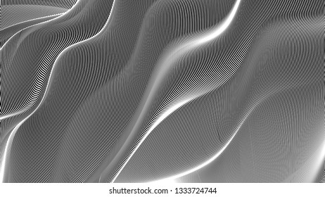 Vector 3d striped waves. Abstract composition, curve lines. Amazing three dimensional background for presentation, wallpaper, interior wall decor. Opical illusion. Vector without gradient