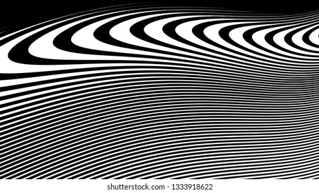 Vector 3d striped waves. Abstract composition, curve lines. Amazing three dimensional background for presentation, wallpaper, interior wall decor. Opical illusion. Vector without gradient