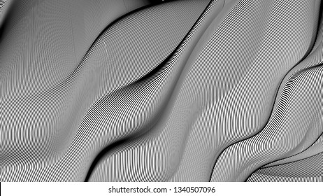 Vector 3d striped waves. Abstract composition, curve lines. Amazing three dimensional background for presentation, wallpaper, interior wall decor. Opical illusion. Vector without gradient