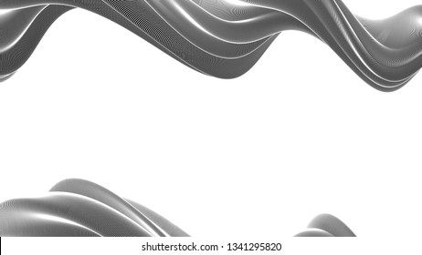 Vector 3d striped waves. Abstract composition, curve lines with copy space. Place for text. Background for presentation, wallpaper, interior wall decor. Opical illusion. Vector without gradient