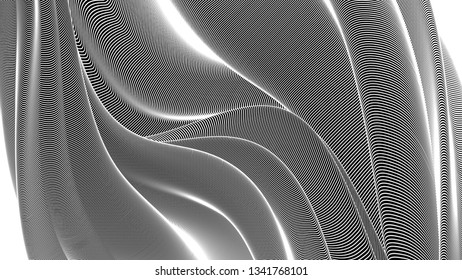 Vector 3d striped waves. Abstract composition, curve lines. Amazing three dimensional background for presentation, wallpaper, interior wall decor. Opical illusion. Vector without gradient