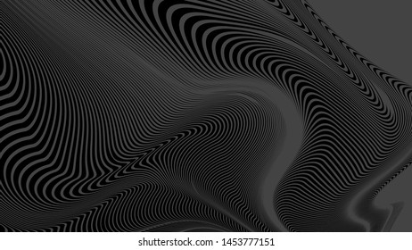 Vector 3d striped waves. Abstract composition, curve lines. Amazing three dimensional background for presentation, wallpaper, interior wall decor. Opical illusion. Vector without gradient