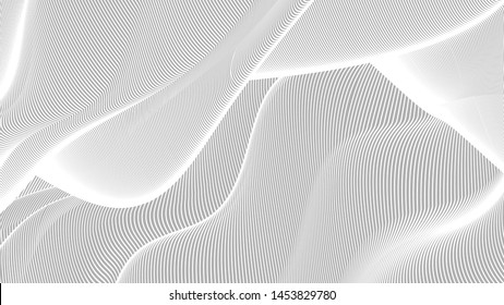 Vector 3d striped waves. Abstract composition, curve lines. Amazing three dimensional background for presentation, wallpaper, interior wall decor. Opical illusion. Vector without gradient