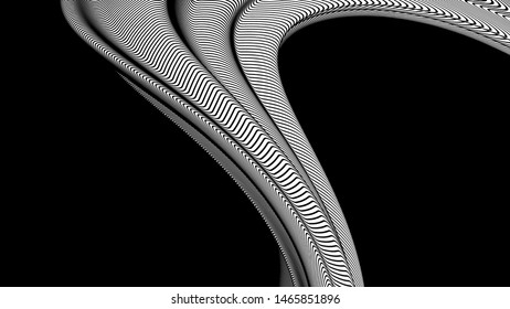 Vector 3d striped waves. Abstract composition, curve lines with copy space. Place for text. Background for presentation, wallpaper, interior wall decor. Opical illusion. Vector without gradient