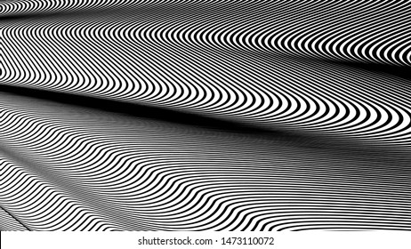 Vector 3d striped waves. Abstract composition, curve lines. Amazing three dimensional background for presentation, wallpaper, interior wall decor. Opical illusion. Vector without gradient