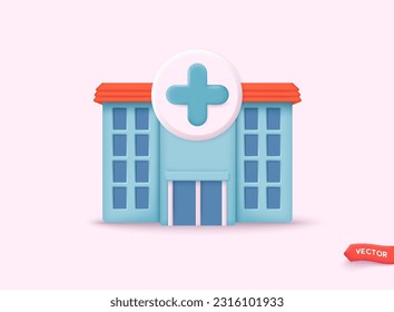 Vector 3d style illustration of medical hospital building. Hospital icon. 3D Web Vector Illustrations.