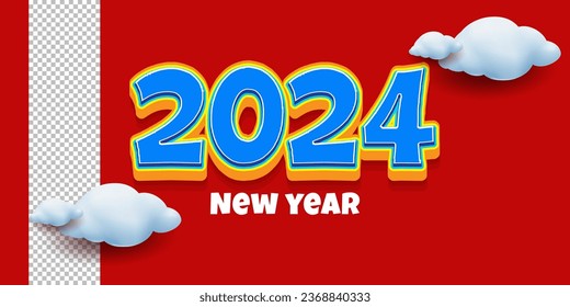 Vector 3D style new year 2024 blue yellow color combination isolated on red background, 2024 new year design template