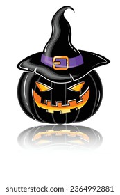 Vector 3D Style Scary Smiling Halloween Pumpkin on White Background 3D Cartoon Pumpkin illustration with creepy face expression Happy Halloween Trick or Treat Poster Design. Isolated Design Element.