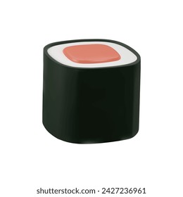 Vector 3d sushi icon isolated on white background. Render illustration of glossy sushi with red fish, salmon. Realistic fresh sushi design
