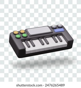 Vector 3D synthesizer in cartoon style. Keyboard musical instrument