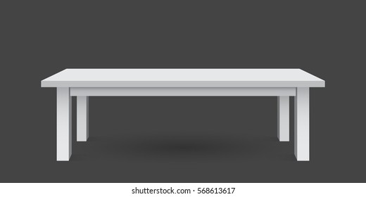 Vector 3d table for object presentation. Empty white top table isolated on black background.