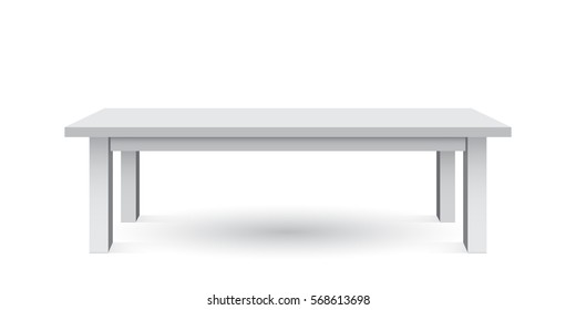 Vector 3d table for object presentation. Empty white top table isolated on white background.
