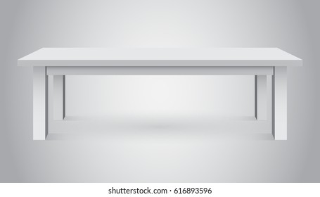 Vector 3d table for object presentation. Empty white top table isolated on gray background.