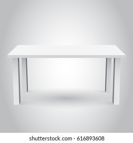 Vector 3d table for object presentation. Empty white top table isolated on gray background.
