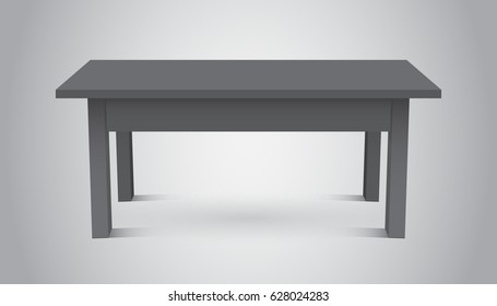 Vector 3d table for object presentation. Empty dark top table on grey background.