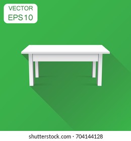 Vector 3d table for object presentation icon. Business concept table pictogram. Vector illustration on green background with long shadow.