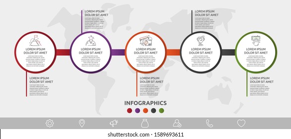 Vector 3D template circle infographics. Business concept with 5 options and parts. Five steps for graph, diagrams, slideshow