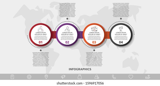 Vector 3D template circle infographics. Business concept with 4 options and parts. Four steps for content, flowchart, timeline, levels