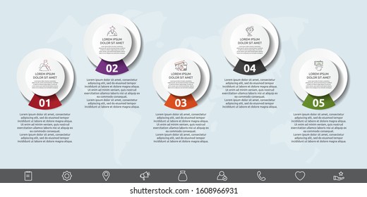 Vector 3D template circle infographics. Business concept with 5 options and parts. Five steps for graph, diagrams, slideshow