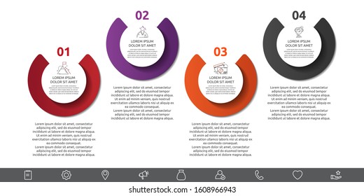 Vector 3D template circle infographics. Business concept with 4 options and parts. Four steps for content, flowchart, timeline, levels