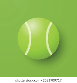 Vector 3d Tennis Ball Icon is on the Green Background Closeup. Tennis Ball Design Template, Sports Concepts, Competition Promotions, Advertisements, Graphics for a Tennis Event. Sports Background