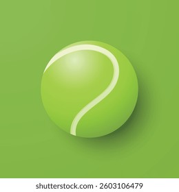Vector 3d Tennis Ball Icon is on the Green Background Closeup. Tennis Ball Design Template, Sports Concepts, Competition Promotions, Advertisements, Graphics for a Tennis Event. Sports Background