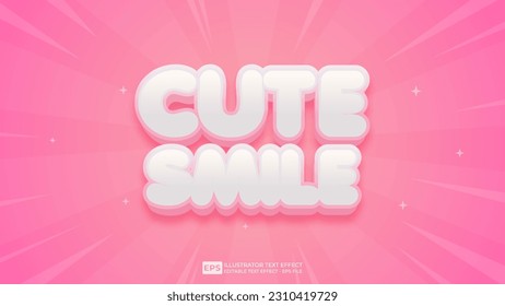 Vector 3d text editable cute smile text effect font.