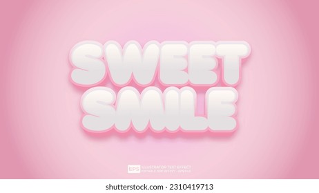 Vector 3d text editable sweet smile text effect font.