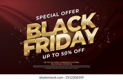 Vector 3d text effect black friday with luxury background